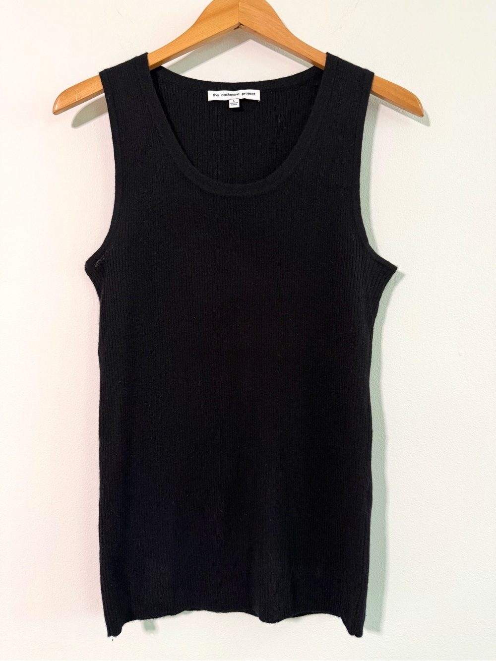 The Cashmere Project Black Ribbed Scoop Neck 100% Cashmere Tank Top Womens Large